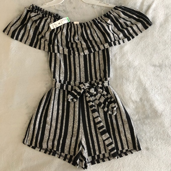 Papaya Pants - Off the shoulder striped romper